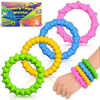 Sensorisches Fidget-Spielzeug für Kinder und Kleinkinder – 4er-Pack Silikonarmbänder zum Kauen | Beruhigende, leise Fidget-Spielzeuge für Kinder mit Autismus und strukturgebende Elemente, Stressabbau, geräuschlos, ideal für Schule, Schule, Reisen