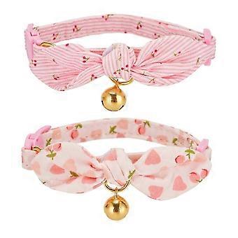 Pink Cat Collar with Bow and Bell, 2-Pack Adjustable Kitten Collar