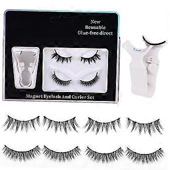 Magnetic False Eyelashes Natural-Looking Fake Lashes with Curler No Glue Needed, Reusable Eye Makeup Extension 2 Pairs