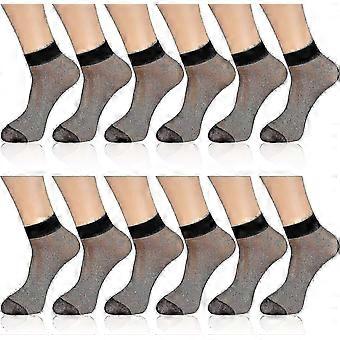 12 Pairs Sheer Ankle Socks, Thin Nylon, Transparent High Hosiery N