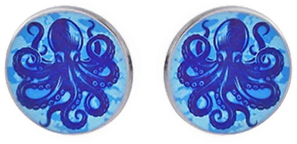 Ti2 Titanium Small Octopus Stud Earrings - Blue