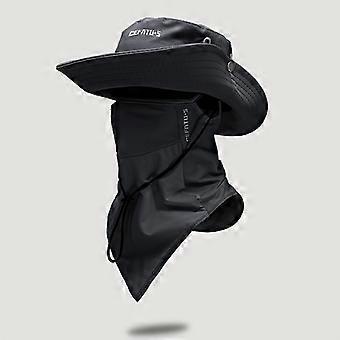 Wide Brim Sun Hat with Adjustable Drawstring, Breathable Multi-Functional Unisex, 2 Pcs Set with Face Mask for Outdoor Fishing Hiking Camping Beach