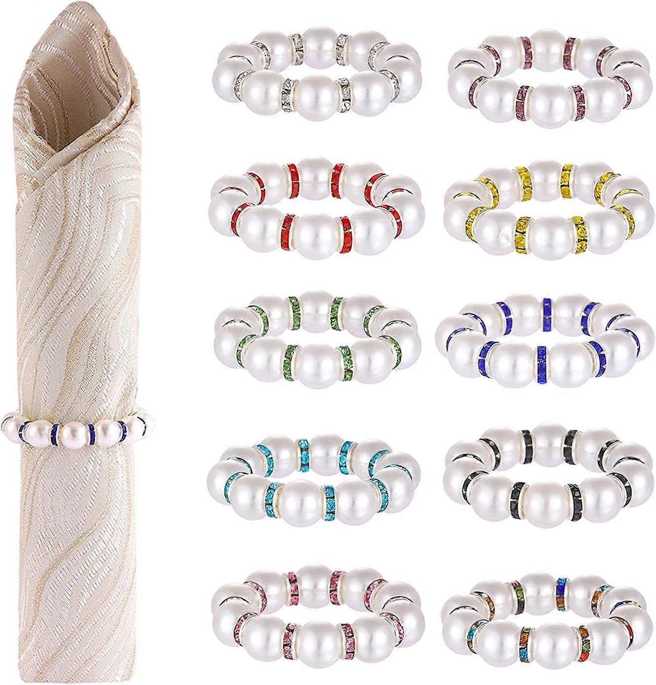 Pearl Rhinestone Elastic Napkin Rings