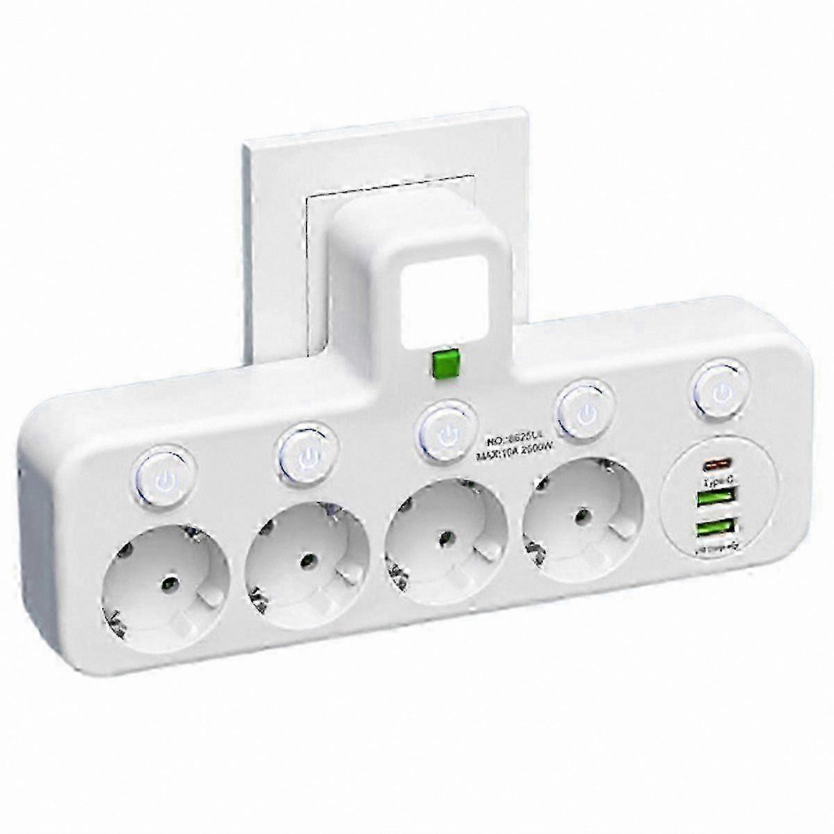 White EU Power Strip 4 Sockets USB-C