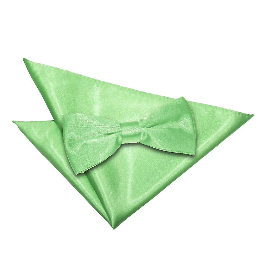 Lime Green Plain Satin Bow Tie and Pocket Square Set