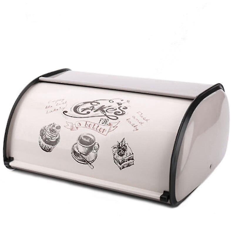 Vintage Bread Box Storage Bin Rollup Top Light Gray Small Powder Coated Bread Iron Snack Boxes Bins