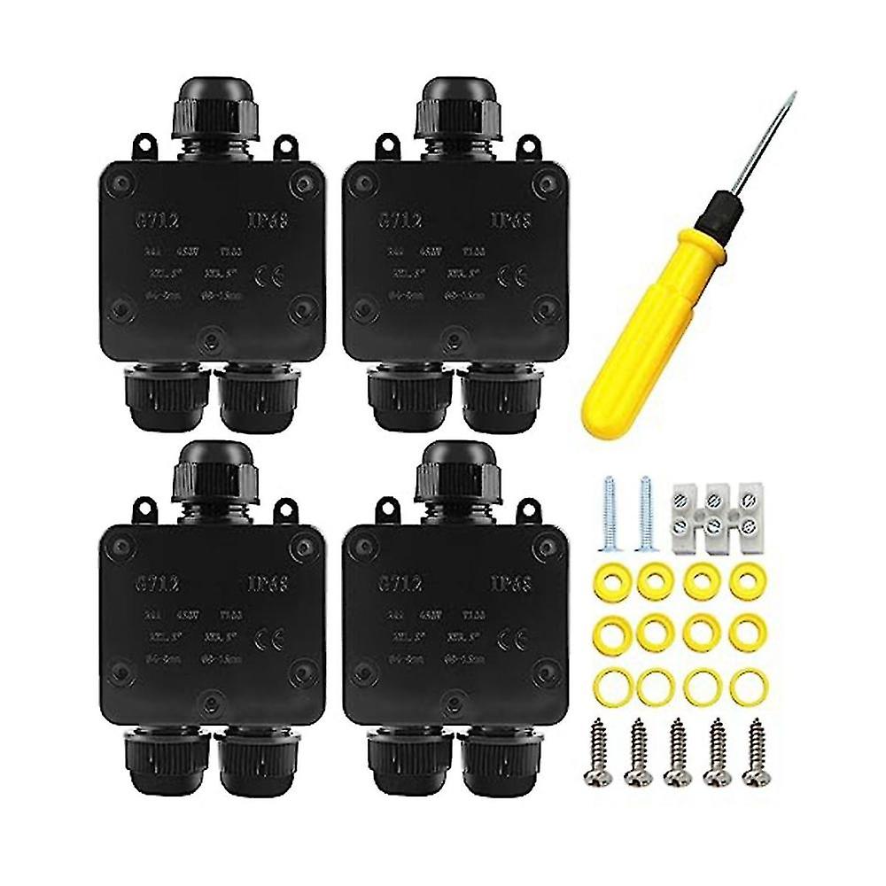 4pcs Waterproof Junction Box 3 Way, Ip68 External Waterproof Electrical Junction Box For Diameter 5