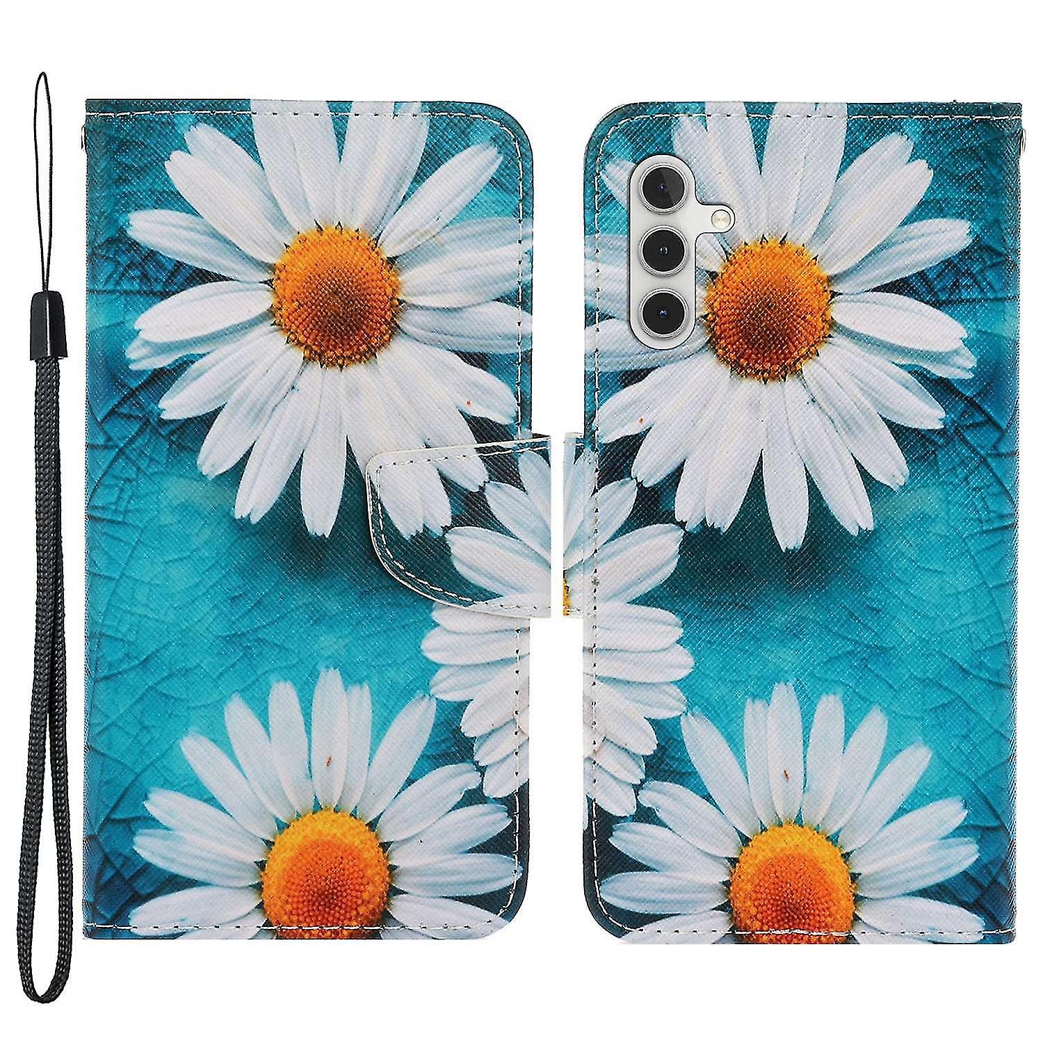 For Samsung Galaxy A14 5g Cross Texture Pu Leather Flip Stand Case Pattern Printing Magnetic Closure Folio Wallet Phone Cover With Strap