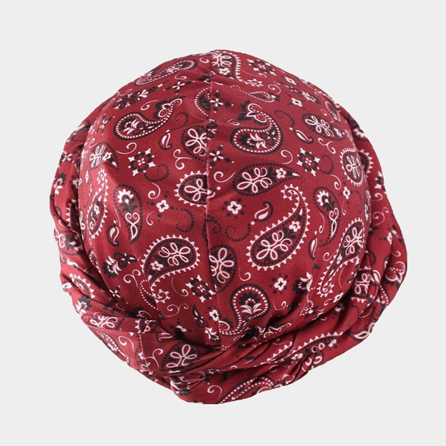 Bohemia Style Cashew Flower Printing Men Turban Hat Double Layer Smooth Satin Headwrap Hip-hop Head