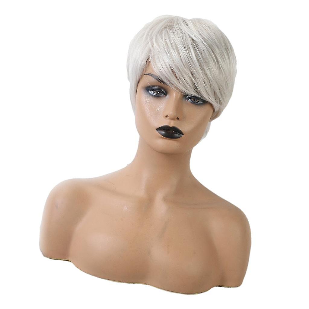Parrucche corte dei capelli umani delle donne grigio argento Parrucche diritte stratificate 8 ''