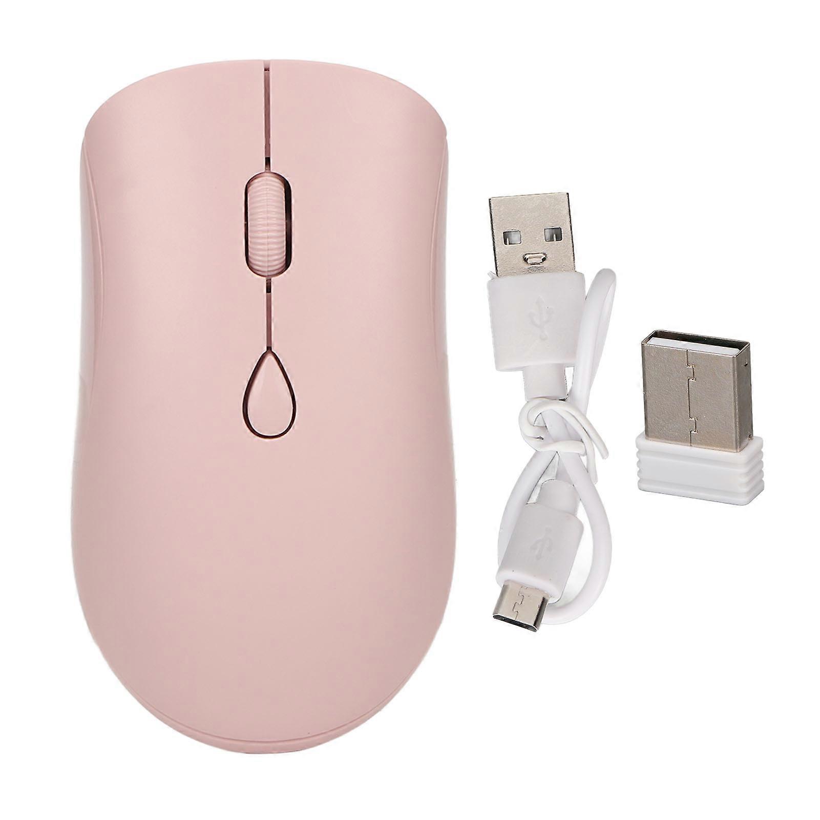 2.4GHz Wireless Mouse 1600 DPI Ergonomic Rechargeable Bluetooth 5.2 Silent Mouse for Desktop PC Pink