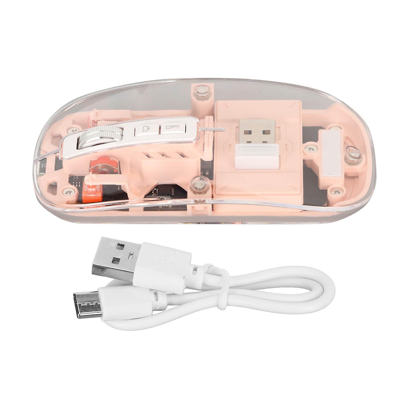 Mouse sem fio Bluetooth 2.4G transparente 2400 DPI recarregável 400mAh RGB colorido mouse sem fio rosa