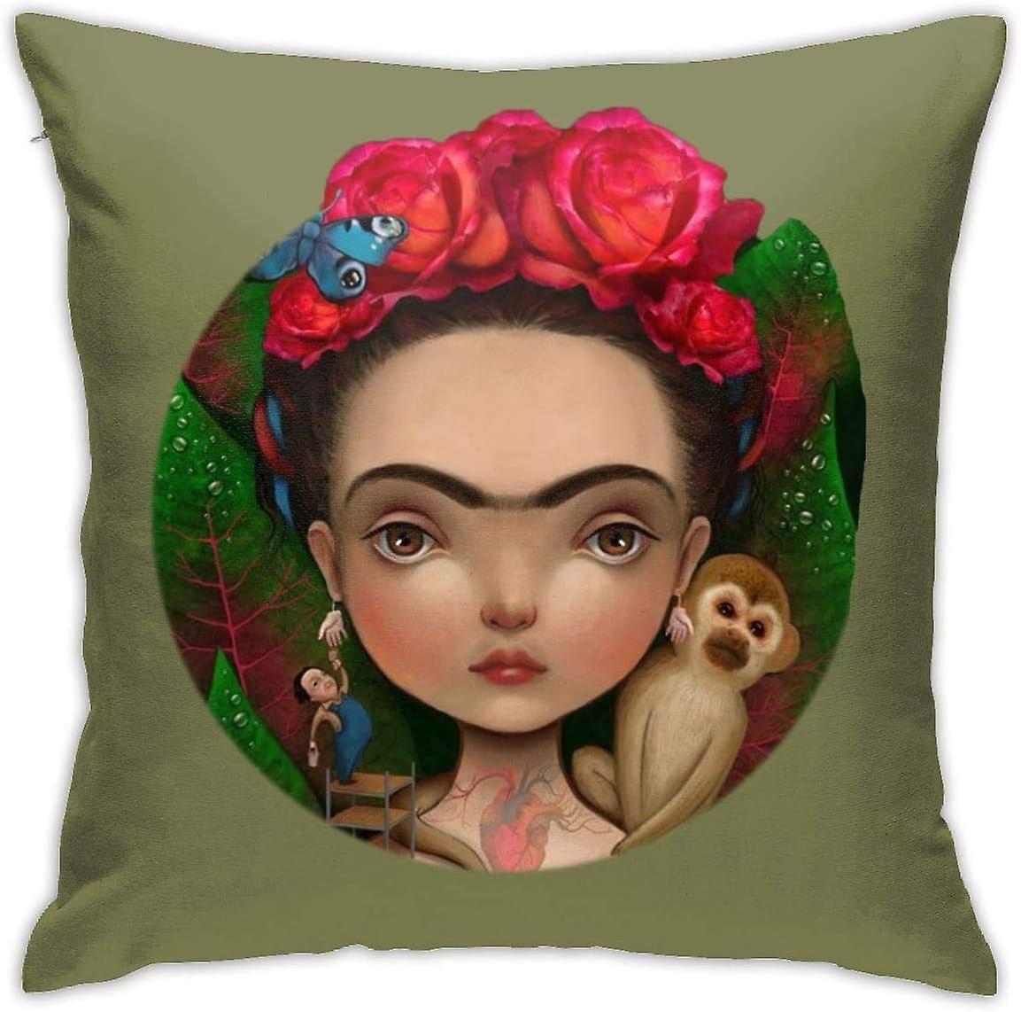 フリーダ・カーロプリントデザインコットンリネン装飾スロー枕カバーソファカー寝室用家の装飾45x45cm(18 "x18") -pl5936