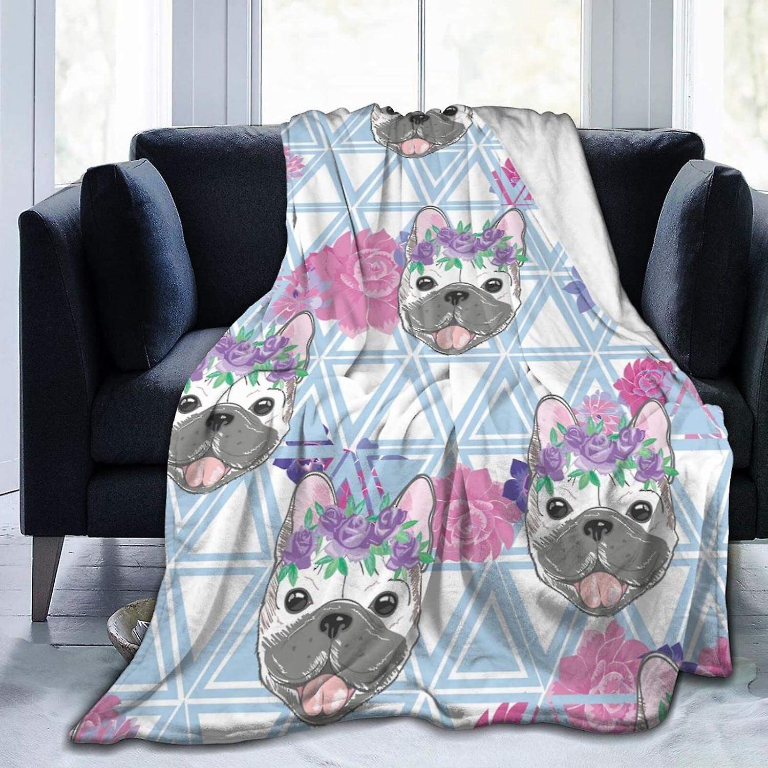 Throw Blanket Bulldog Flannel Blanket Soft Comfortable Blanket Washable Throws for Bed Sofa