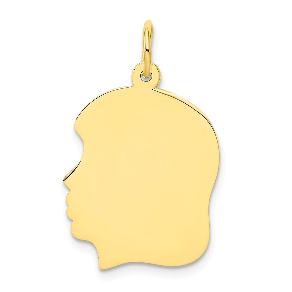 10k Yellow Gold Polished Plain Medium .018 Gauge Facing Left Engravable Head Charm 27x17mm Wide Pendant Necklace for Wom