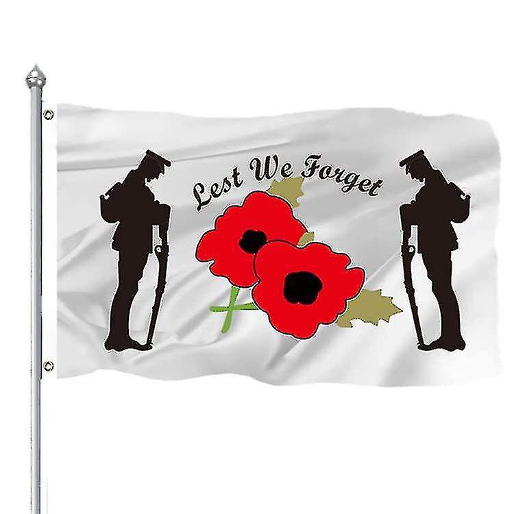 Lest We Forget Flag, 3 X 5 Ft Lest We Forget Flag For Veterans Memorial Day, Remembrance Day Poppy Flag Banner Lest We Forget Flag