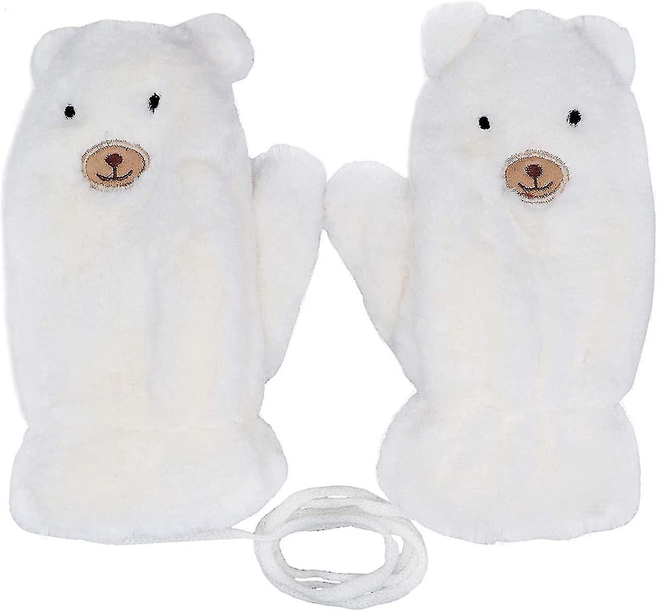Crianças meninos meninas inverno luvas quentes quente com corda macia macia pele falsa pele polar urso branco luvas forradas