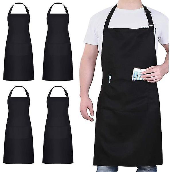 4-piece chef's apron, black apron with 2 pockets, men's and women's