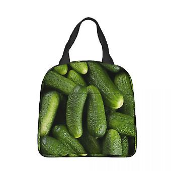 Grön Korv Inlagd Gurka Isolerad Lunchväska Bärbar Återanvändbar Kylväska Tote Lunchlåda College Utomhus Flicka Pojke