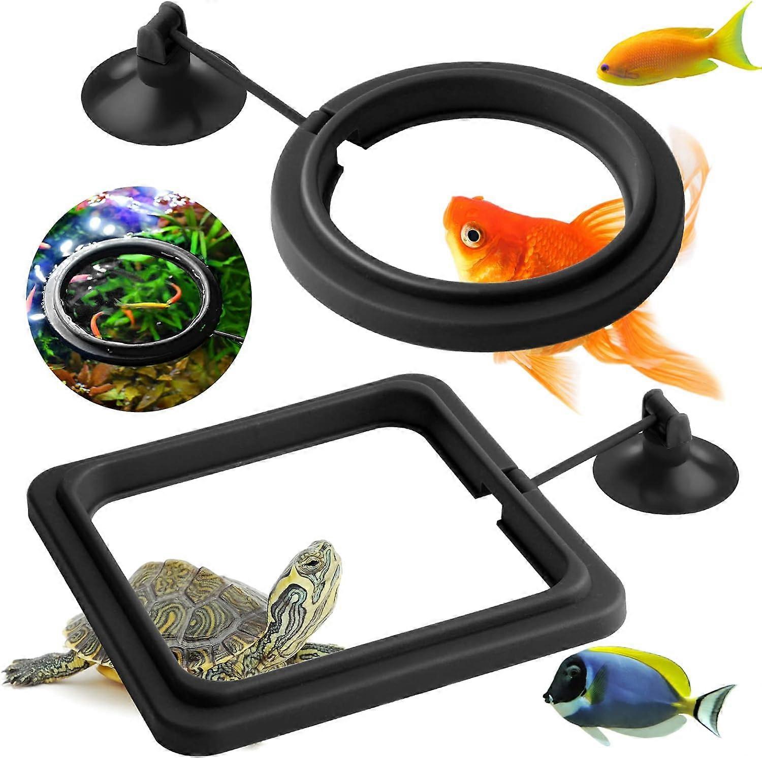 2 pieces fish feeding rings (black, round and square), fish feeder Aq