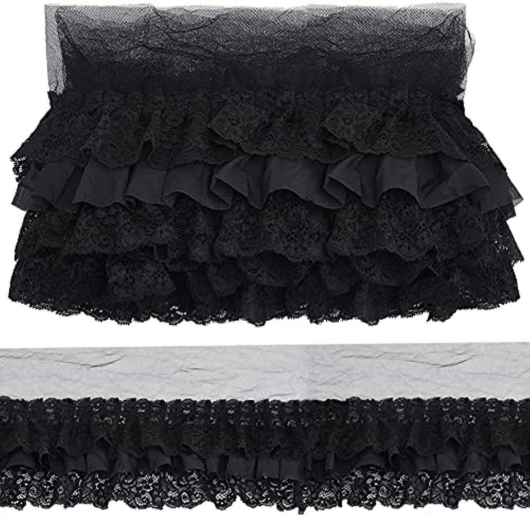 2 Yards Pleated Chiffon Lace Trim Black Ruffle Lace Trim 3-Layer Pleated Lace Edge Trim