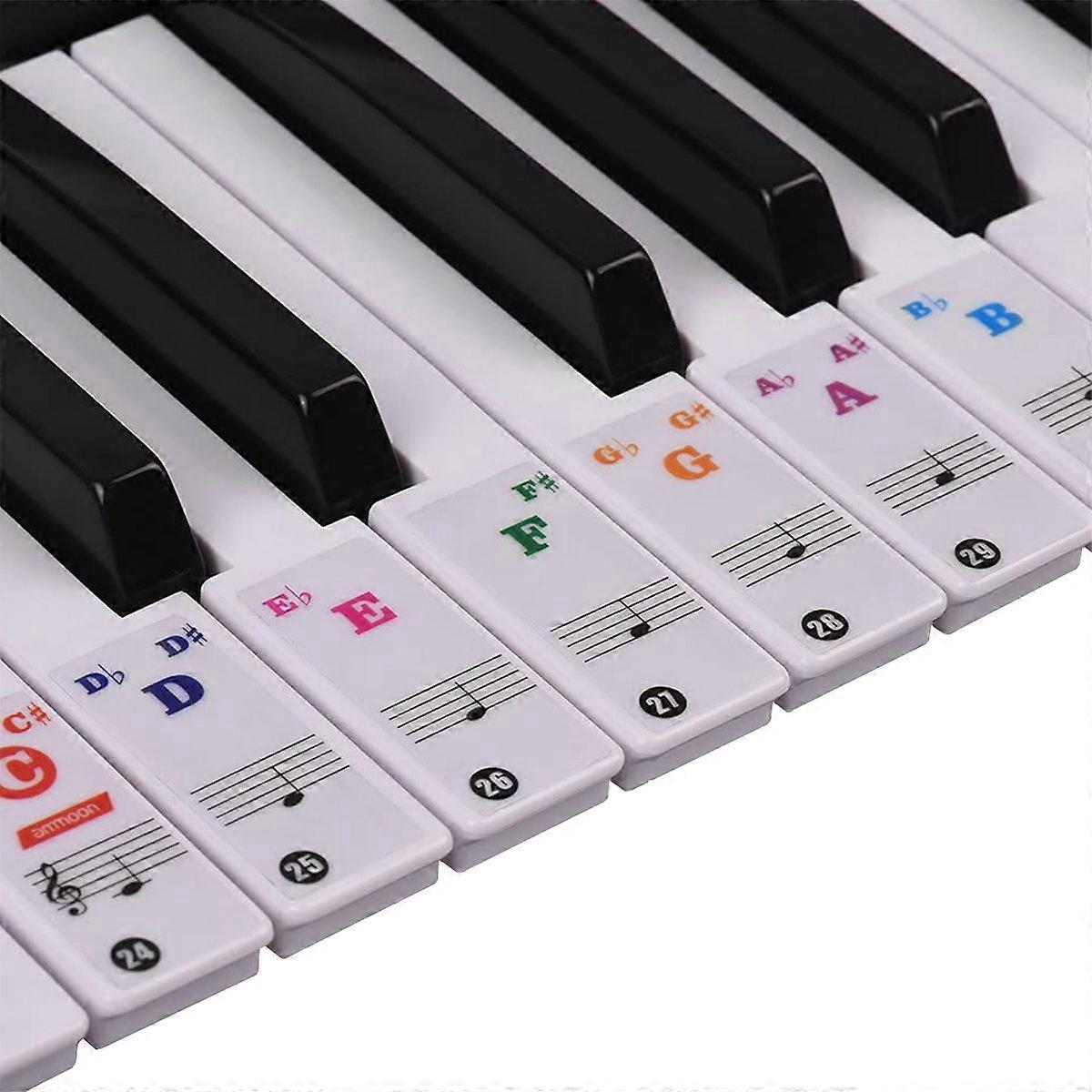 Color Piano Stickers compatible with 88/76/61/54/49/37 Key Keyboards; Great visual tool compatible with kids and beginners; Transparent and Removable-