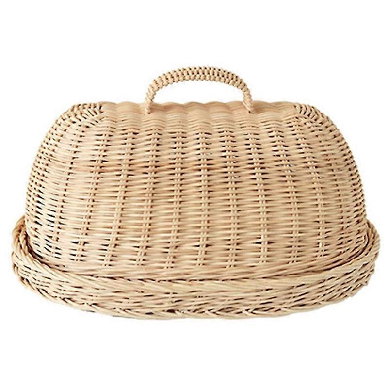 Rattan Storage Tray med deksel, håndvevde kurvkurver, brød frukt mat frokost display boks, for