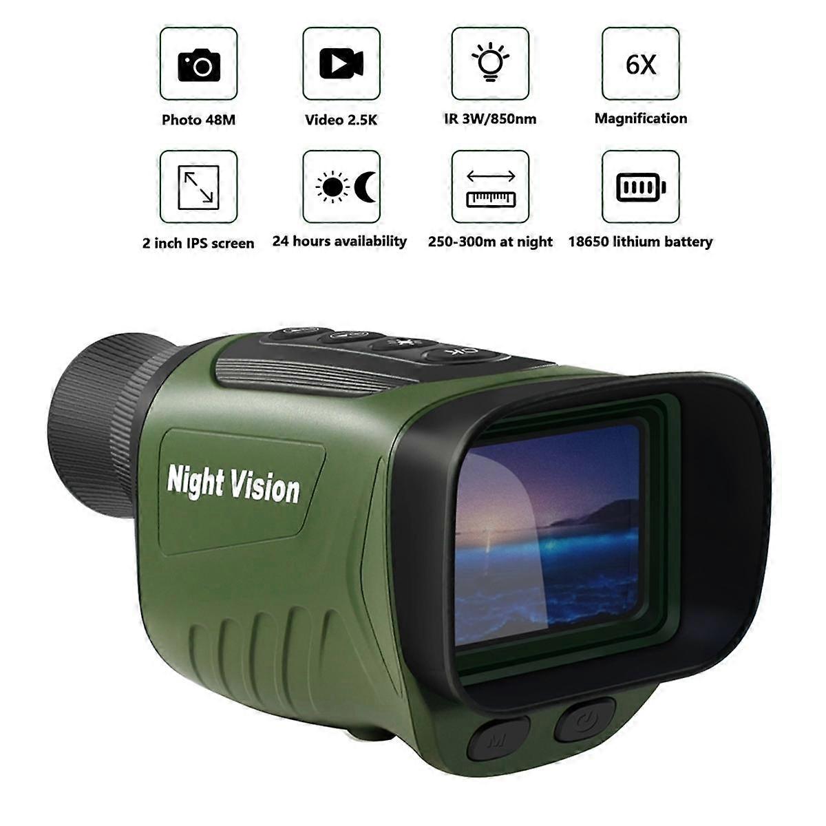 Digital Night-Vision Monocular 40MP 2.5K Infrared Telescope 6X Optical Magnification 8X Digital Zoom ArmyGreen