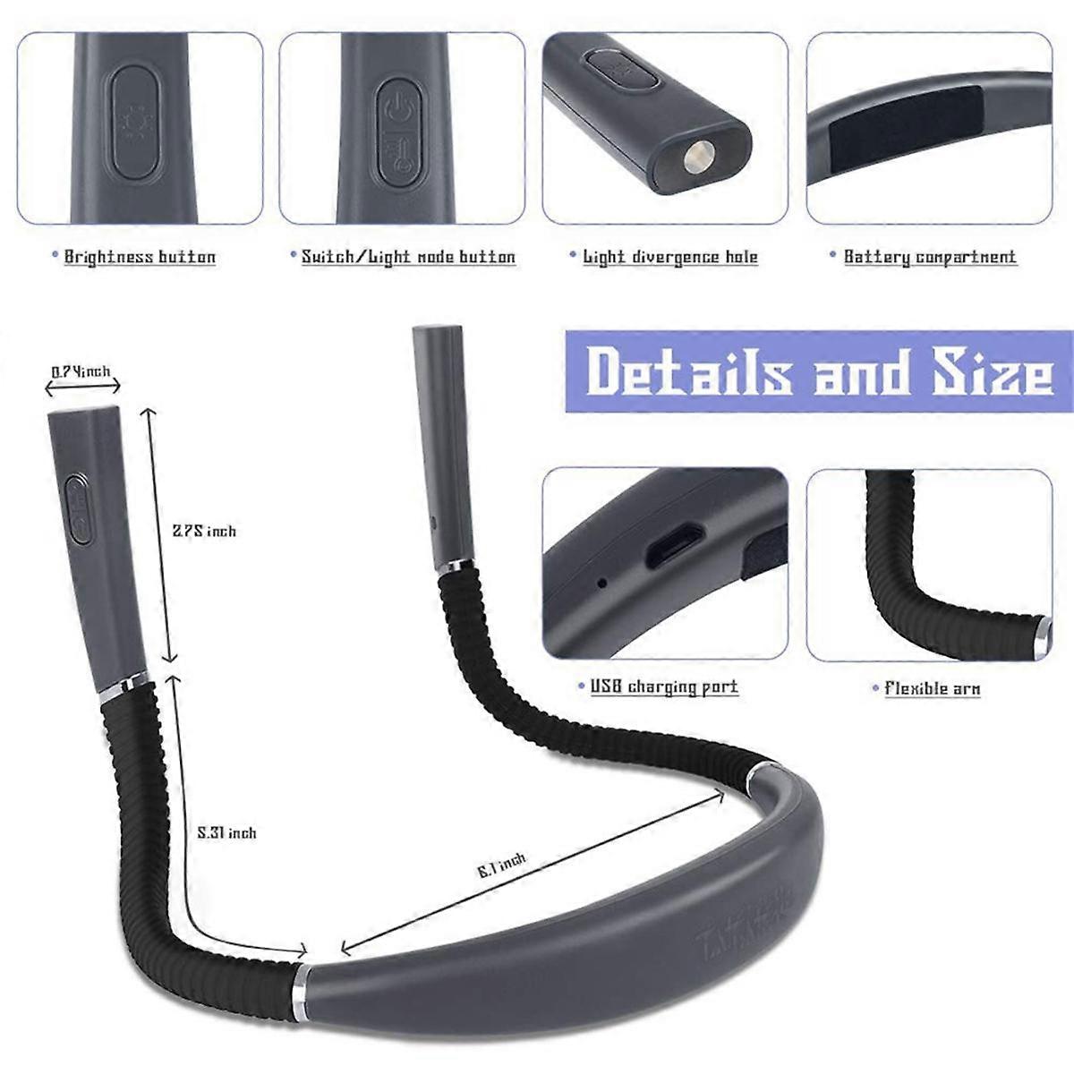 Neck Reading Light Book Light for Reading in Bed Bendable Silicone Arm LED Rechargeable Light for C