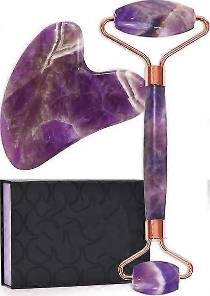 Amethyst Derma Roller Set with Jade Roller and Gua Sha for Skincare