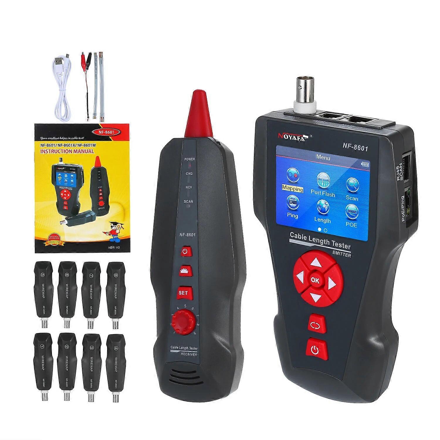 NF-8601S Network Cable Tester Handheld Line Cable Detector for Network Maintenance Collation RJ45 RJ11 BNC Metal Cable PING/POE