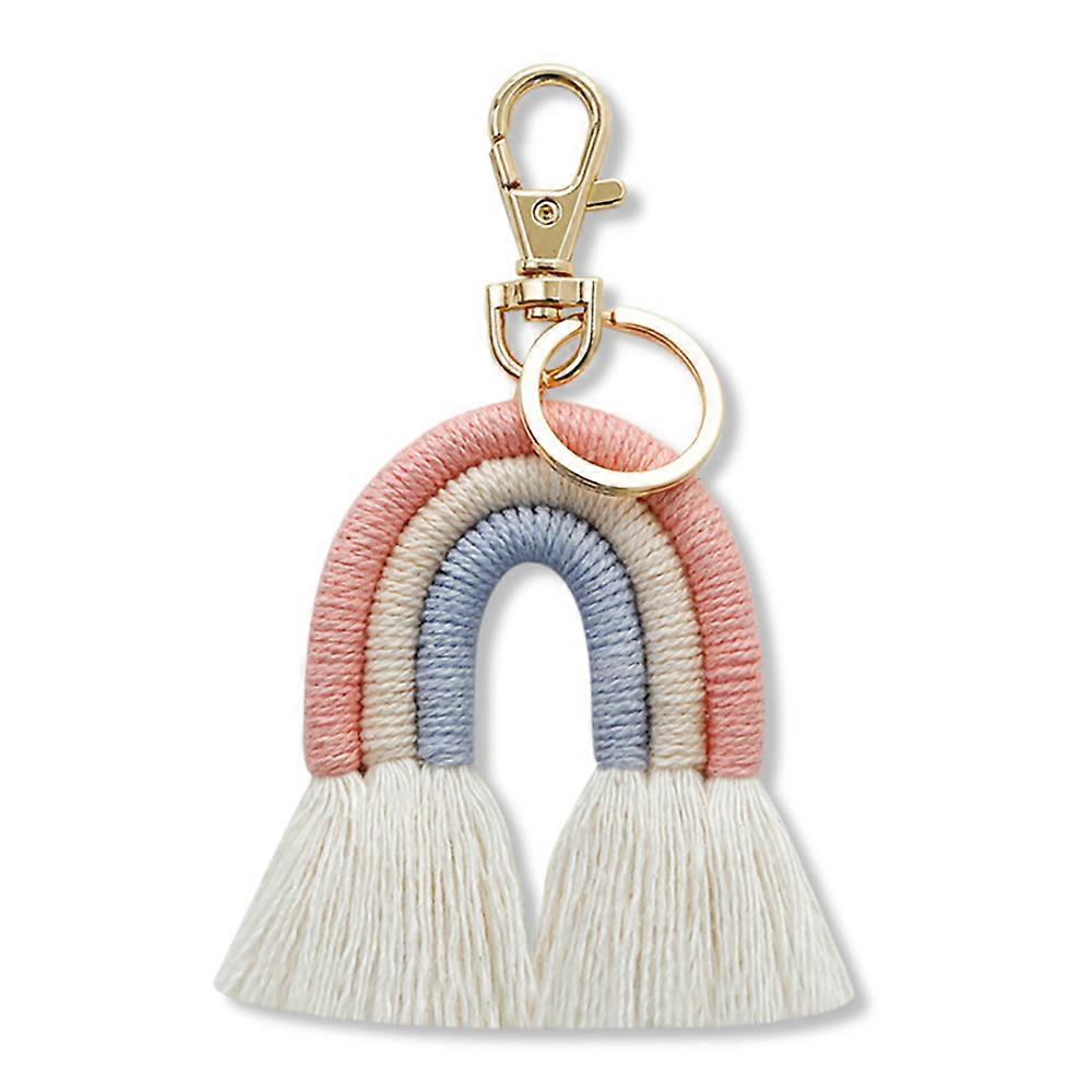 Weaving Rainbow Keychains for Women Boho Handmade Key Holder Keyring Macrame Bag Charm Car Hanging