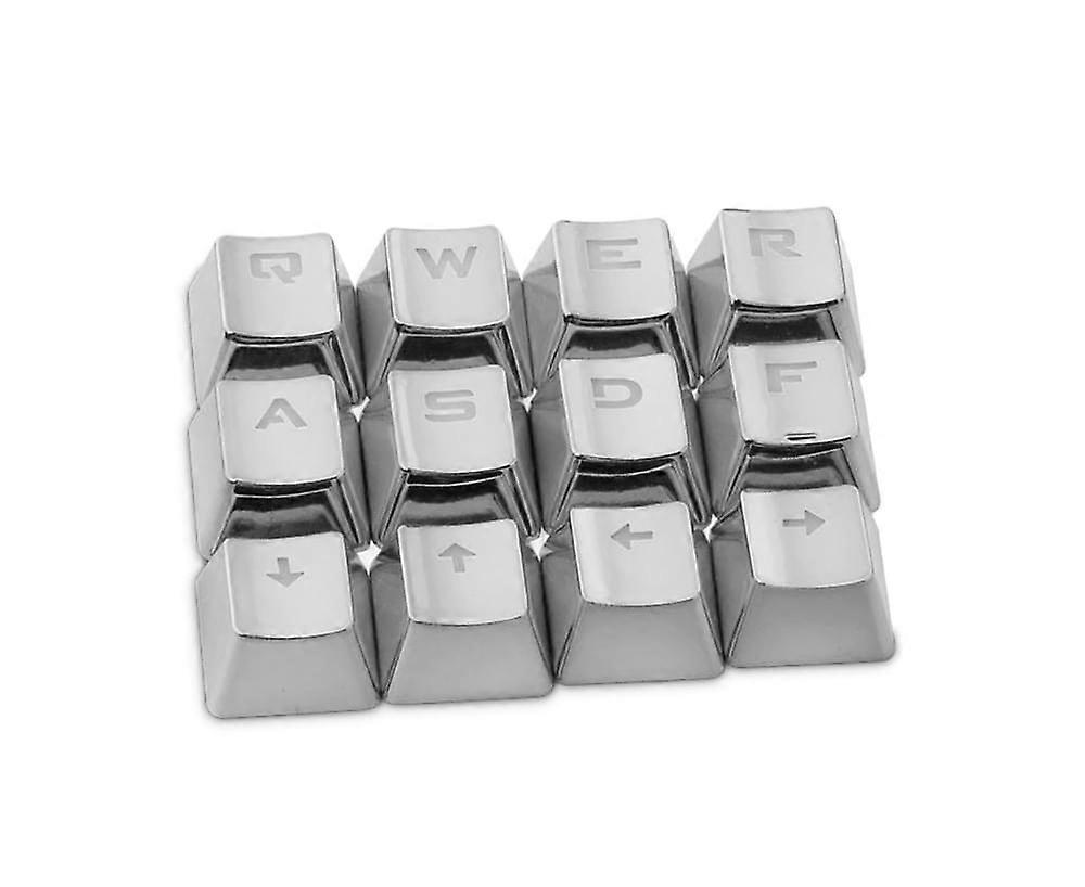 12Pcs/Set PET Electroplating Gaming Keyboard Key Caps Replacement Button Set - Silver