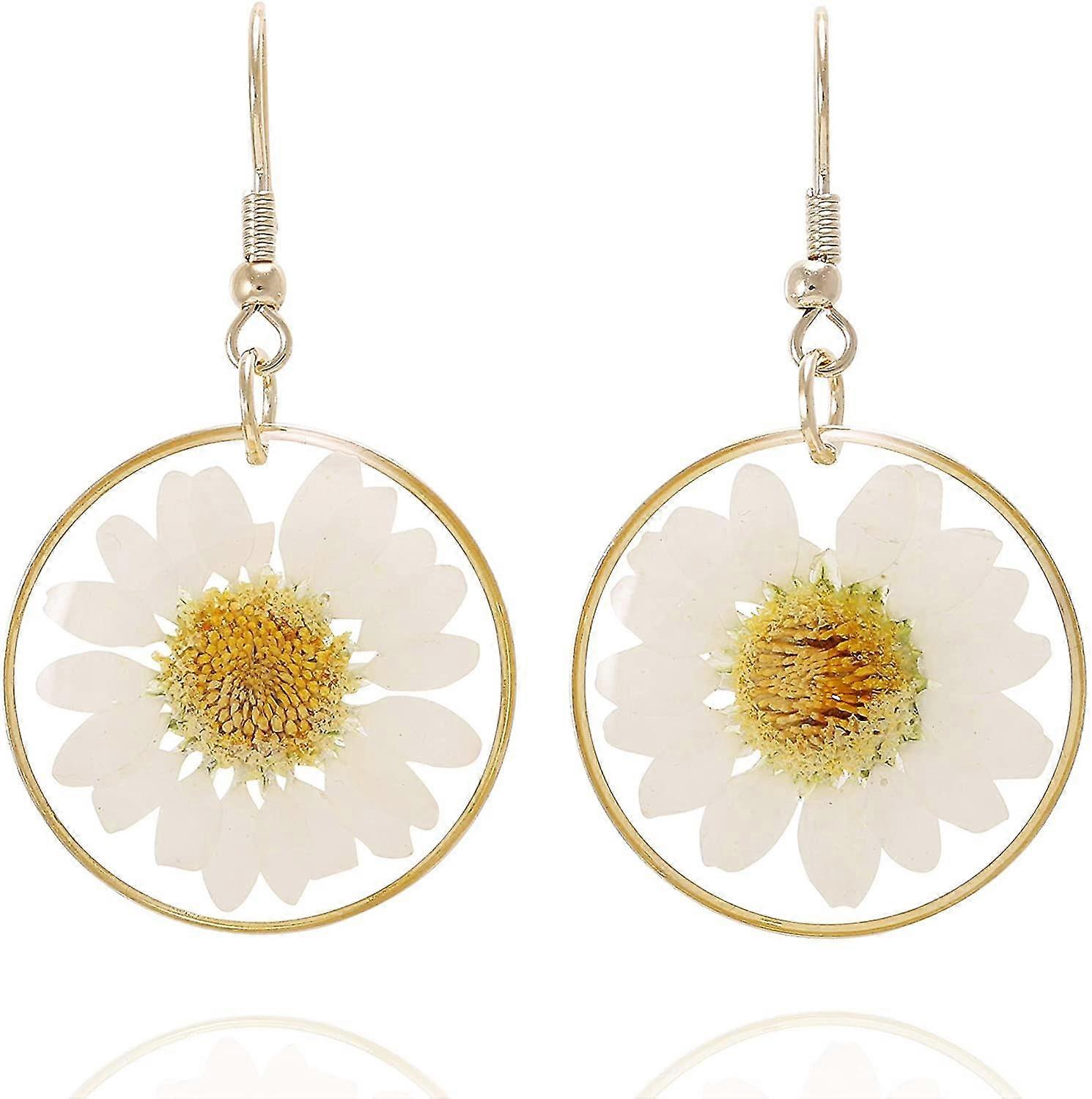 Pressed Flower Circle Drop Earrings