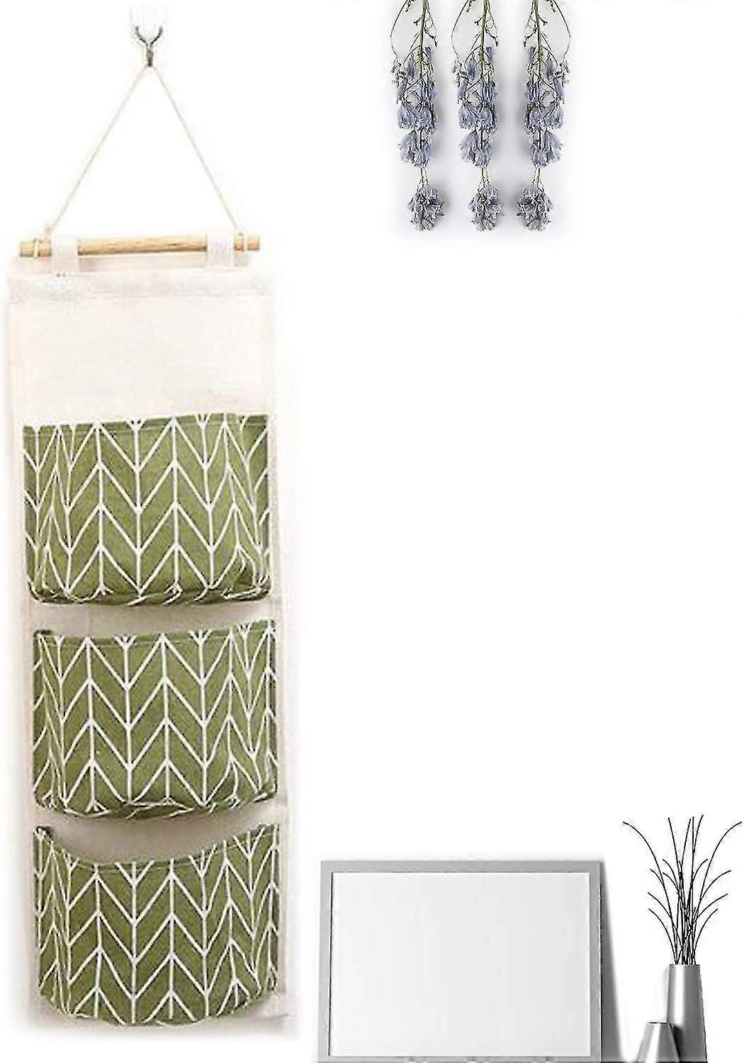 Sängkläder över dörr hängande arrangörsskåp förvaringsväska med 3 fickor, grön