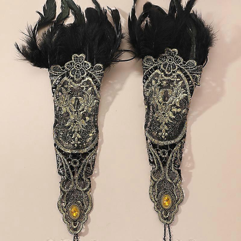 Women's Vintage Feather Lace Fingerless Long