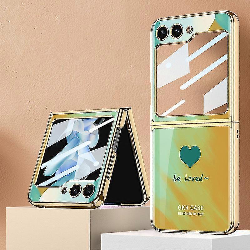 Love Heart Case For Samsung Galaxy Z Flip 5, 9h Plating Glass Hybrid Pc Crystal All-inclusive Case With Small Screen Protector