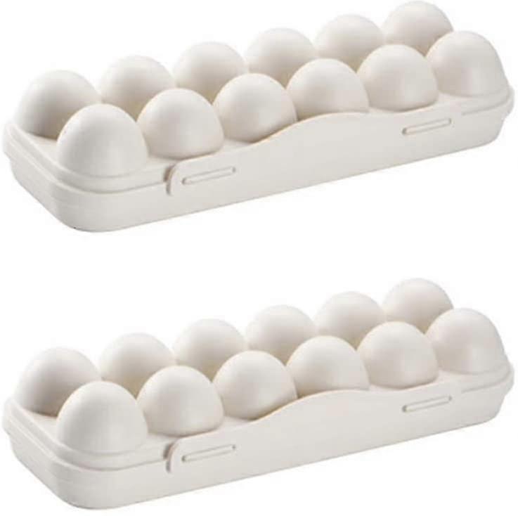 Set Of 2 Fridge Egg Holder Plastic Egg Holder For 12 Eggs With Lid (khaki)