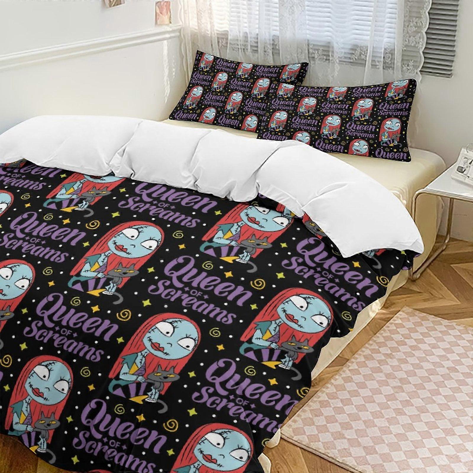 v7010  Bed Sheets Bedding Queen The Nightmare Before Christmas Comforter Set Soft 3 Pcs Twin Bedding Sets Thicken for All Season, 1 Comforter  2 Pillo