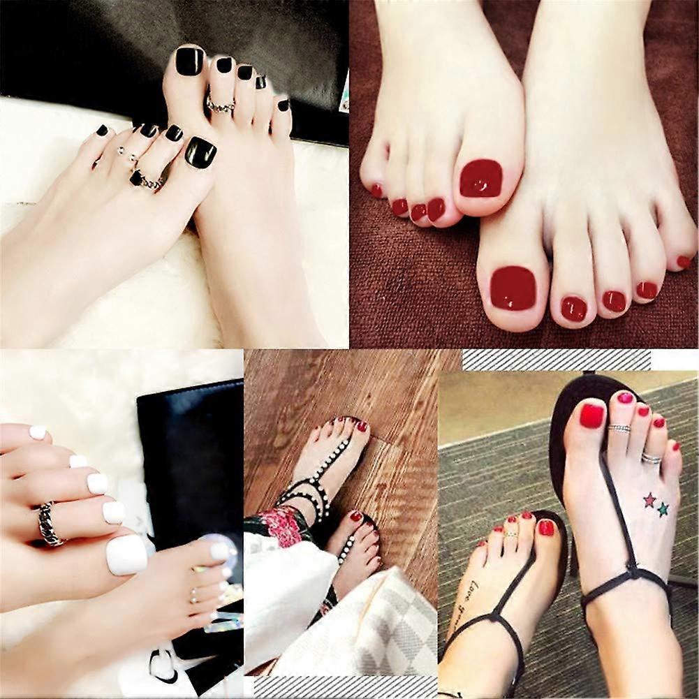 24Pcs Pure Color Decoration Artificial False Fake Toe Nail Art Tip & Glue F74