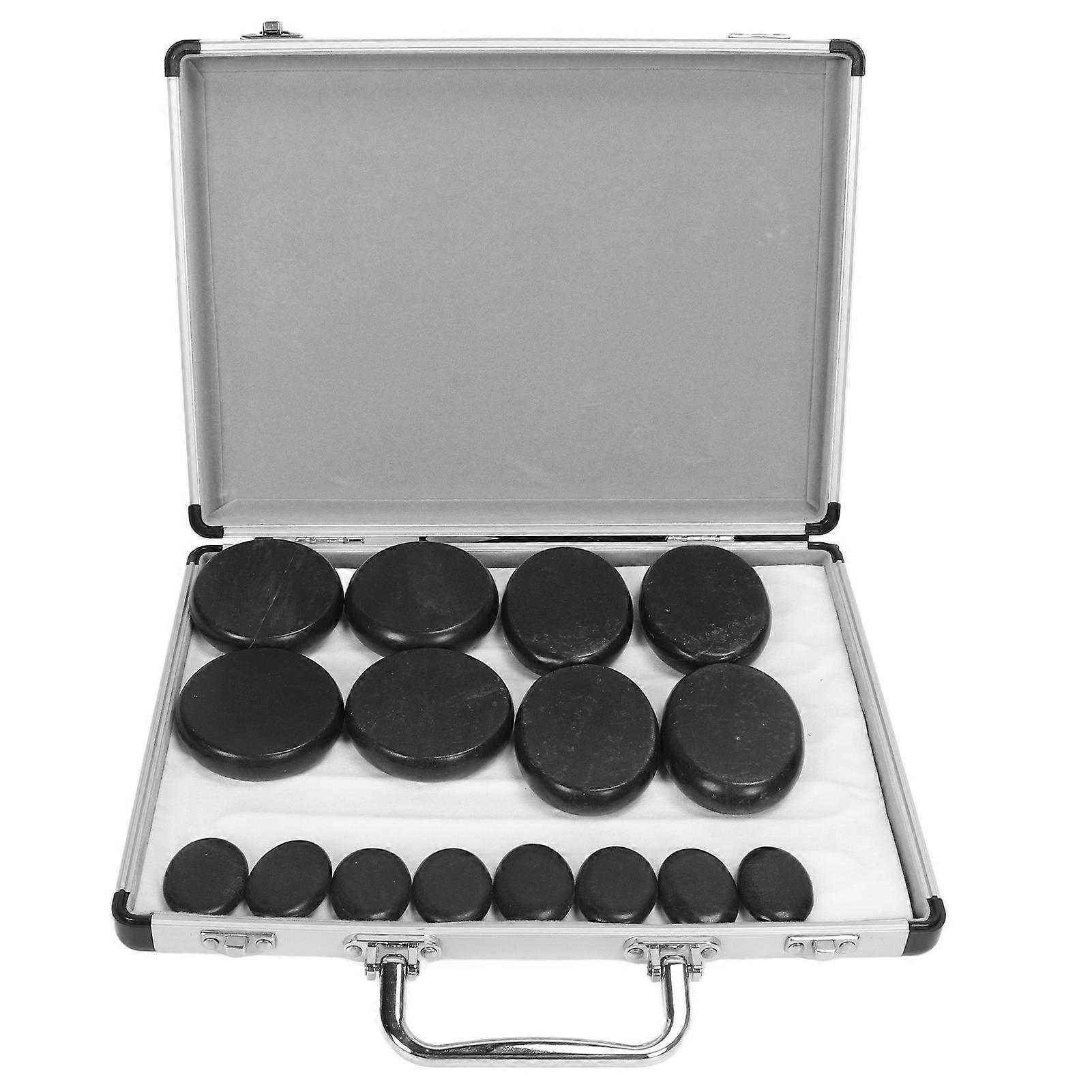 16pcs Massage Stones Warming Therapy Reduce Pain Waterless Heating Smooth Heated Stone with Aluminum Box 110V US Plug