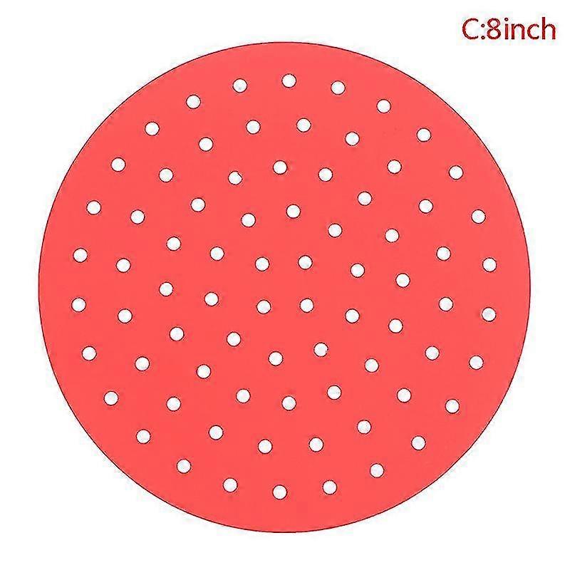 Reusable Silicone Anti-slip Round Air Fryer Mats Non-stick Steaming Basket Mats(size,color:c 8inch-red)