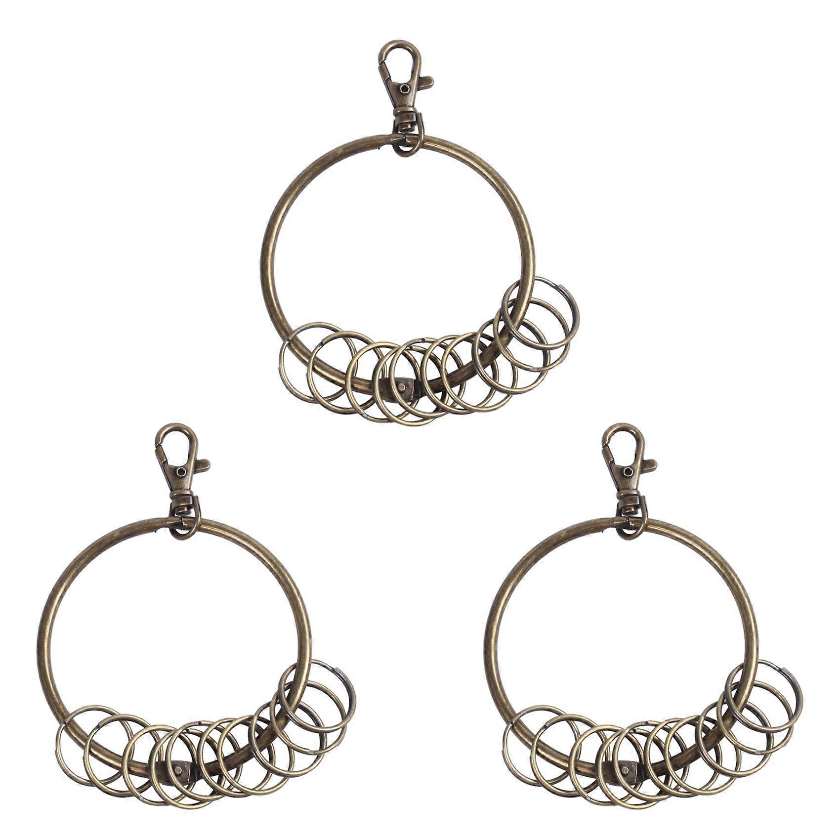 3X Bronze Tone Carabiner Prisoner Keyring 10 Loops Key Chain Ring 7.6cm