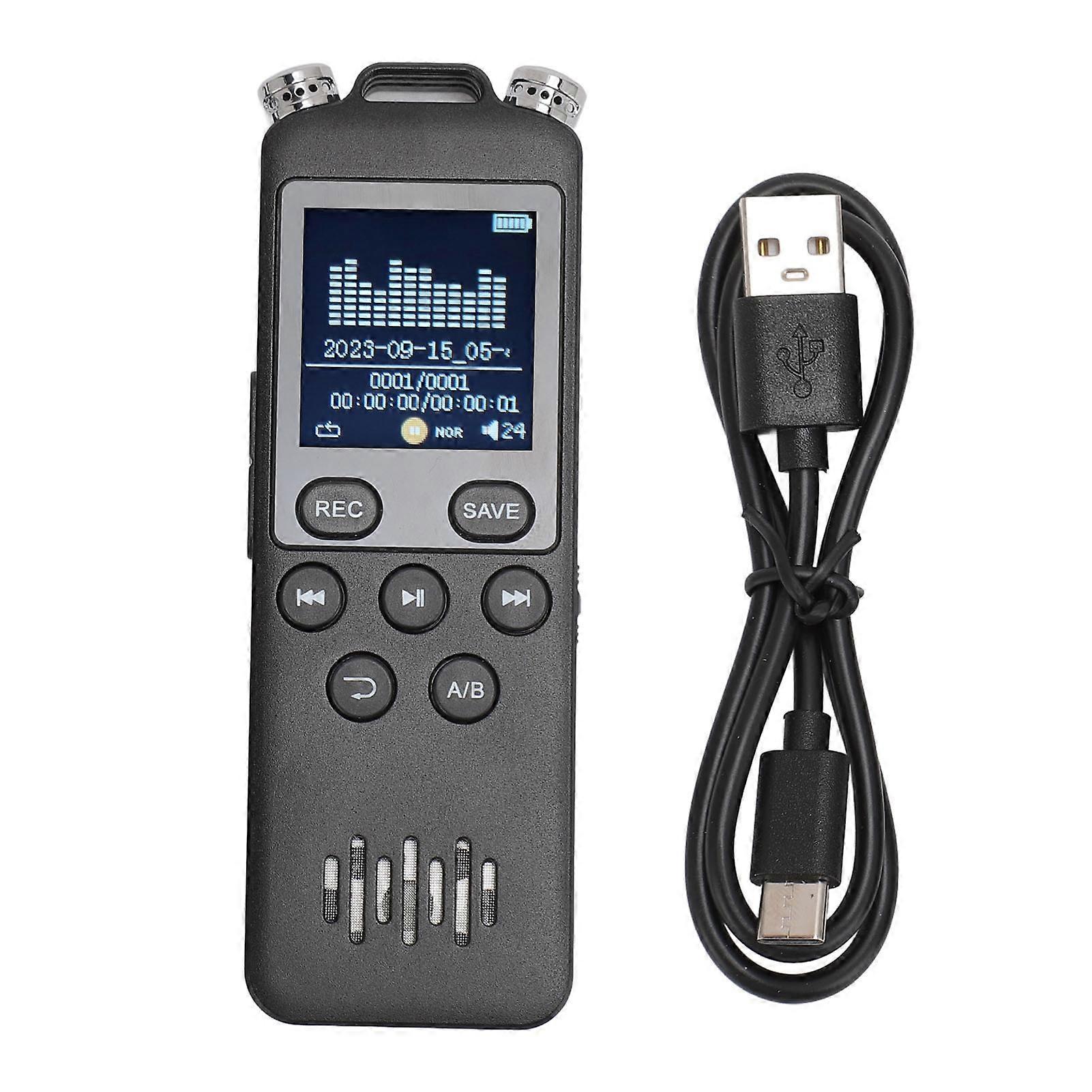 Voice Activated Recorder 1.44in Color Screen WAV MP3 Player Repeat Function 1536Kbps Digital Recorder for Meeting Interview 16GB