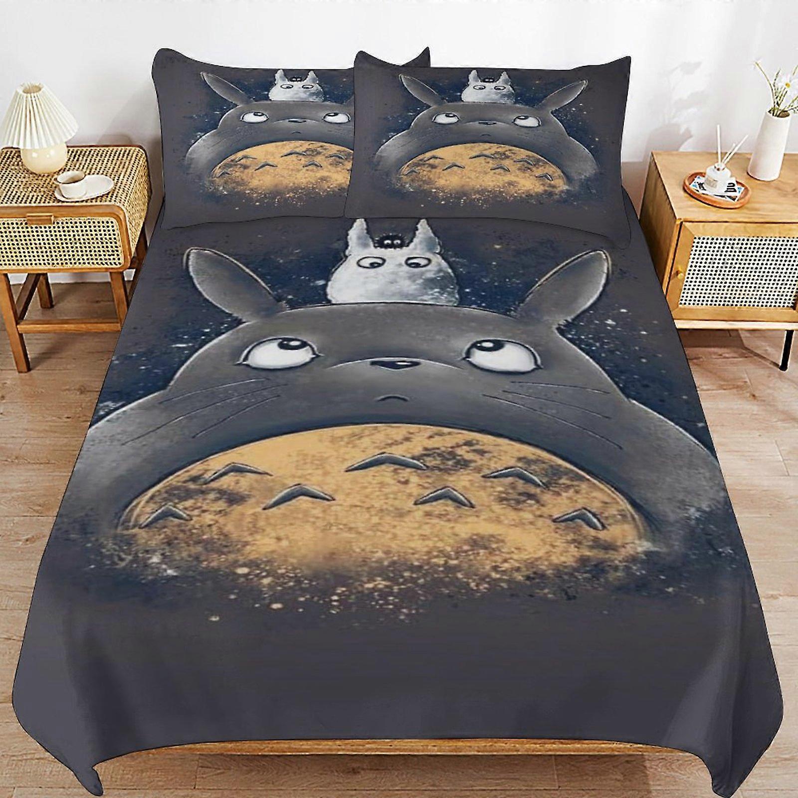 sengetøj sæt CA57 Min nabo Totoro seng dynebetræk Microfiber sengetøj sæt 3D-printet letvægts 3-delt dynesæt, 1 dynebetræk og 2 pude