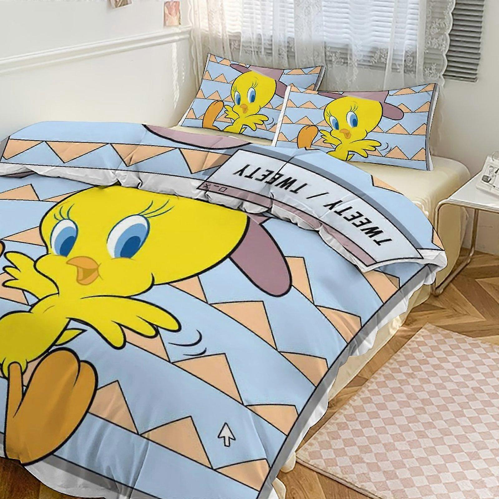 Ez32 TweetyBird Print Bedding Set Pattern Duvet Cove Set 3 Pieces 1 Quilt Cover And 2 Pillowcases for Women Men Teens Multiple sizes to choose from IU