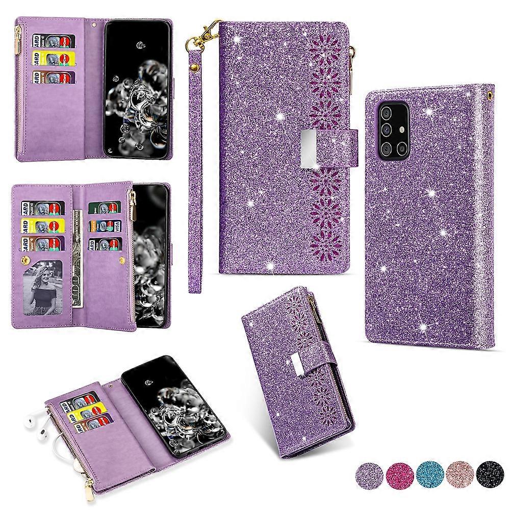 Compatible with Samsung Galaxy A51 4G Bling Wallet Case Glitter Leather Magnetic Stand with Card Slots Zipper Pocket Cover