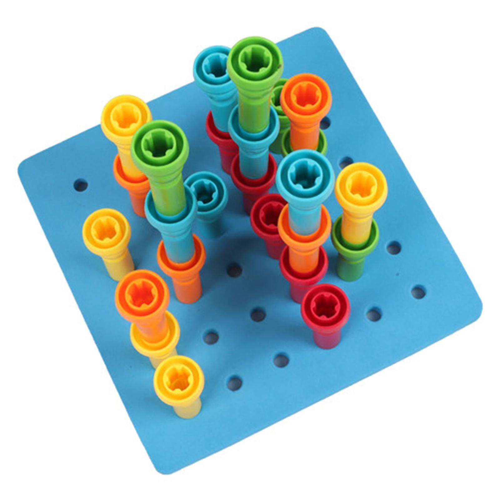 Peg Board Set Toys 6 Holes Educational Fun Plastic Material Rounded Corners Stacking Peg Board Toy for Toddlers