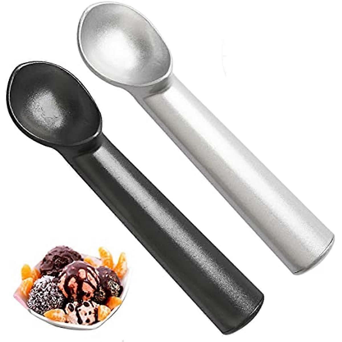 2PCS Ice Cream Scoops,18cm/7.1Inch Non-Stick ice Cream Scoop with Antifreeze Handle for Hard ice Cream, Fruit Puree, and Potato mash (Black&Silver)