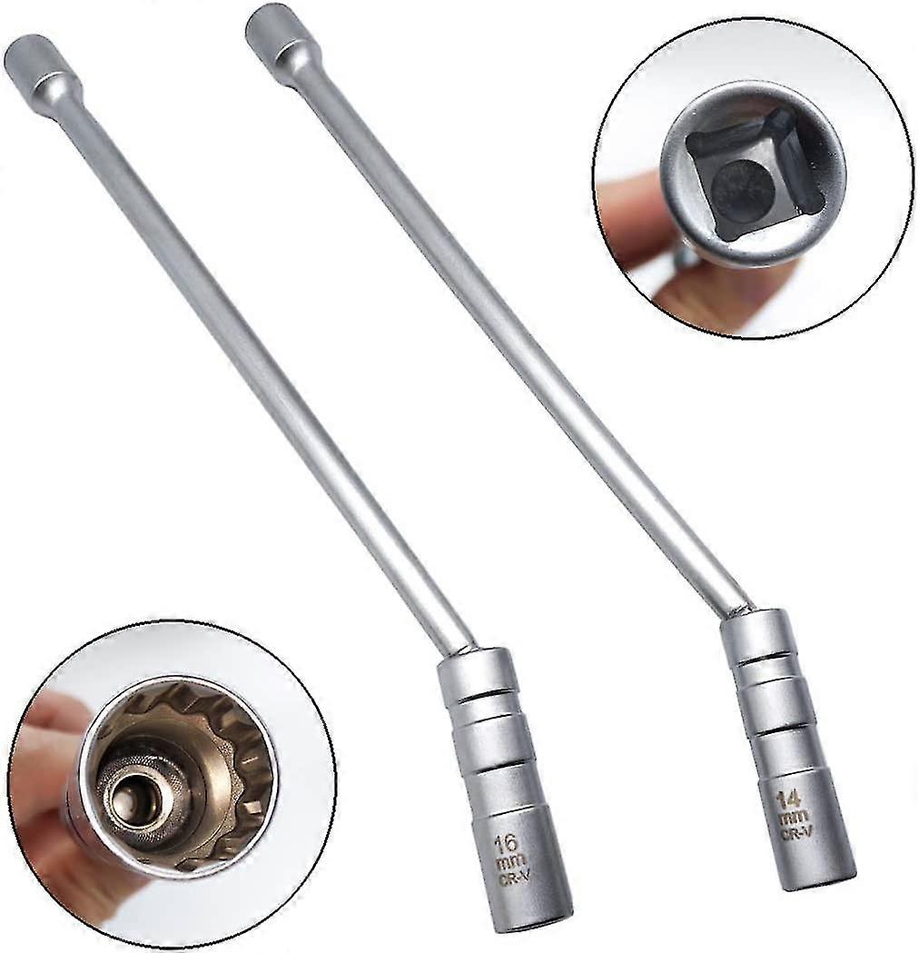 2pcs Thin Wall Spark Plug Socket Universal Joint Magnetic Flexible Wrench Removal Tool - 14mm & 16mmlong